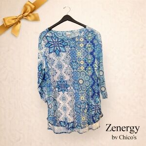 Chico’s Zenergy Blue Printed Tunic Top